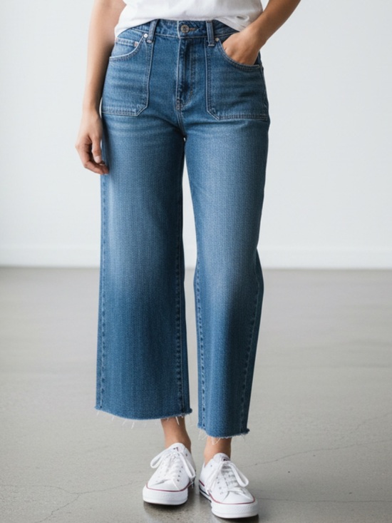 Kensie Denim - Kensie Wide Leg Cropped Jeans in Med Blue